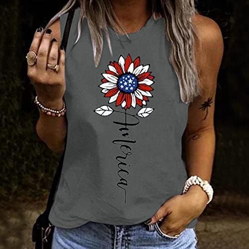 Július 4-Ing Tartály Tetejét Női Ujjatlan O-Nyak Tshirt USA Zászló Csillagok Csíkos Tie-Dye Fitness Tunika Top