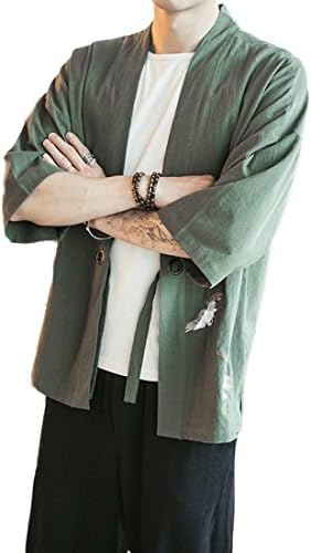 Férfi Pamut keverék Vászon Nyissa ki az Elülső Kardigán Hímzés Kimono Kabát