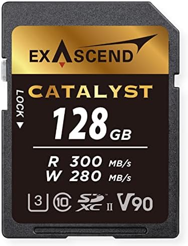 Exascend EX64GSDU2 SD Sorozat 128 GB-os SDXC SD Kártya, Mozi-Minőségű, Akár 300 MB/s Maximális Olvasni 280 MB/s Maximális