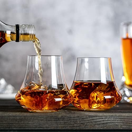 Yachmo Régi Whiskys Poharak (11 Oz) Készlet 4, Kézzel Fújt, ólommentes Üvegből, Ajándék férfiaknak