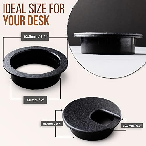 MAHDPRO Asztal Karika 2 Hüvelyk (50 mm) Csomag 5-Fekete ABS Műanyag Kábel Lyuk Fedél hogy Gondoskodjon a Vezeték & Zsinórok