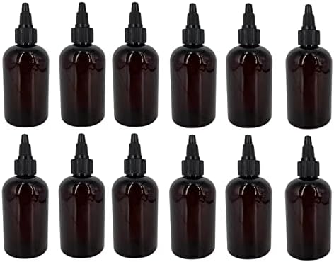 4 oz Amber Boston Műanyag Palackok -12 Pack Üres Üveget Újratölthető - BPA Mentes - illóolaj - Aromaterápia | Fekete Twist