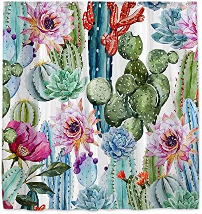 Onecmore Akvarell Kaktusz zuhanyfüggöny Kaktuszok Minta Nyugat-Délnyugati Zöld Trópusi Szukkulens Növény, Fényes, Színes,