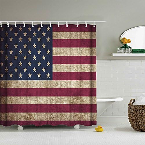 Amerikai Zászló zuhanyfüggöny USA Dekoráció, Negyedik július Függetlenség Napja Témájú Art Print Zászlót Festett Fa Deszka,