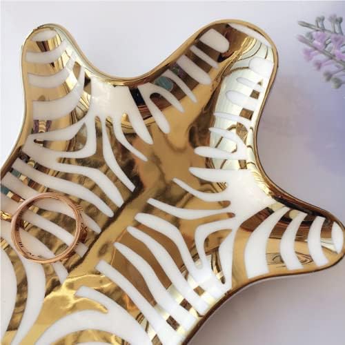 NUYKOUY Zebra Csíkos Ékszerek Tálca Kerámia Edényeket Lemez Aranyozott 5.9, Gold (Arany)
