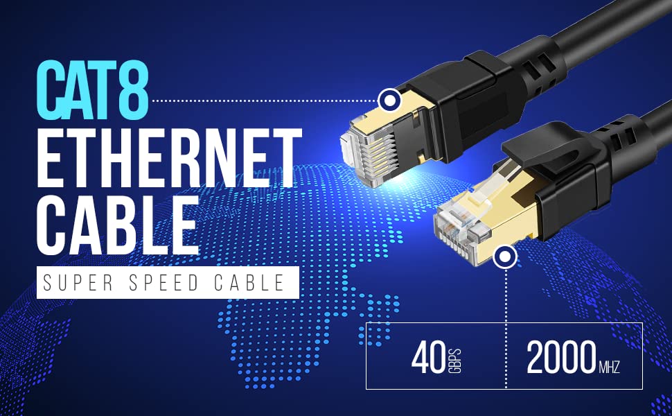 GreaterDeal Macska, 8 Ethernet Kábel – 6ft nagysebességű 26AWG LAN-Kábel - Cat8 Internet Patch Kábelek RJ45 Kábel – Ideális