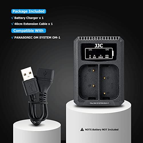 BLX-1 Akkumulátor Töltő,Kettős USB Töltő BLX-1 Akkumulátor, Kompatibilis Olympus OM rendszerű OM-1,Beépített USB-Kábel, USB-C