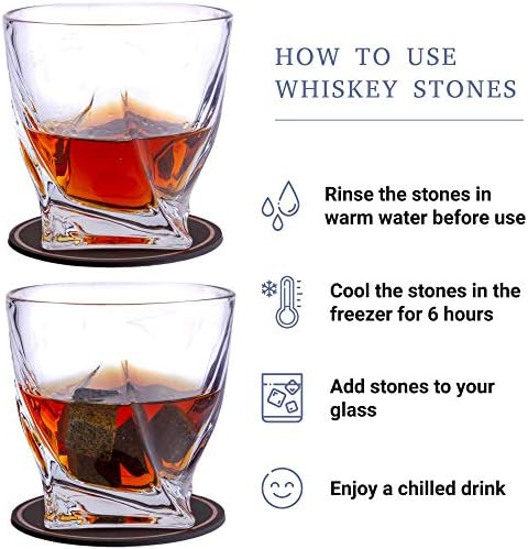 Whiskys Pohár Készlet 2 - Whyskey Sziklák Hűtés Kövek & 2 Bourbon Szemüveg a Férfiak vagy a Nők - Nagy 10oz Nem Ólom Kristály