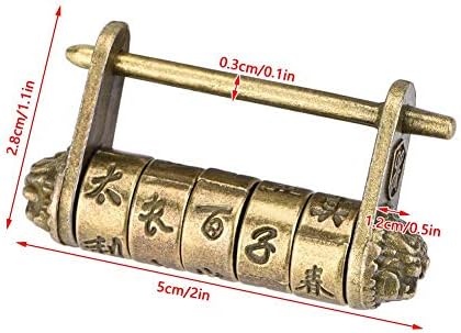 Klasszikus Kínai Karakter Kombináció Password Lock, 50x27mm Cink Ötvözet Antik Lakatot ékszerdoboz Fa Szekrény Ajándék, Bronz