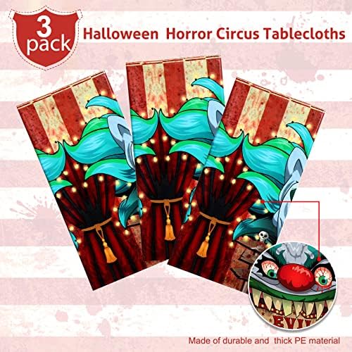 Tiamon 3 Db Halloween Terítő Horror Cirkusz Asztalt Borító Hatalmas Gonosz Bohóc Terítő Halloween Cirkusz Műanyag Asztalt