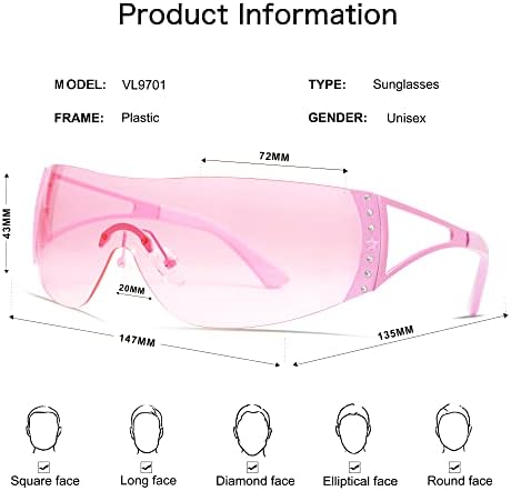 VANLINKER Körbe Y2K Napszemüveg Női Férfi Divatos Túlméretezett Futurisztikus napszemüvegek Divat Pajzs Lapos Tetején Árnyalatok