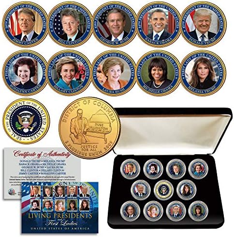 Élő Elnökök, illetve az Első Női DC Negyedévben 24 KARÁTOS Aranyozott 11-Érme Készlet Doboz
