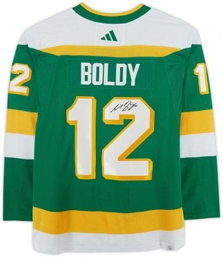Keretes Matt Boldy Minnesota Wild Dedikált 2022-23 Fordított Retro Adidas Hiteles Jersey - Dedikált NHL-Mezek