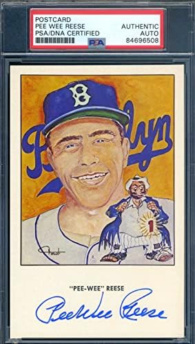 Pee Wee Reese PSA DNS-Coa Aláírt Vintage Fotó, Képeslap Brooklyn Dodgers Autogramot
