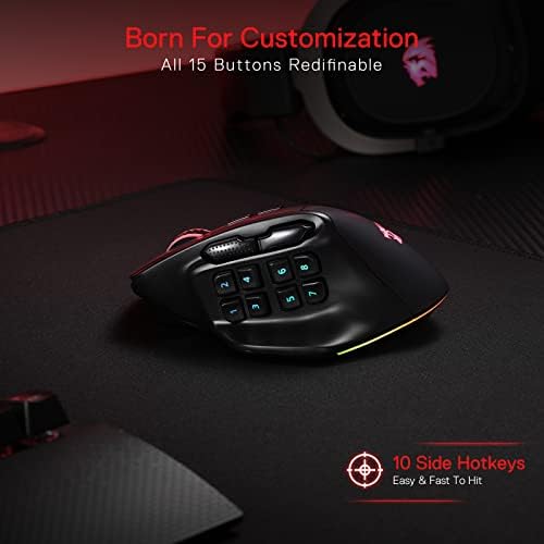 Redragon M811 PRO Vezeték nélküli MMO Gaming Mouse, 15 Programozható Gombok RGB Gamer Egér w/Ergonomikus Természetes Tartás