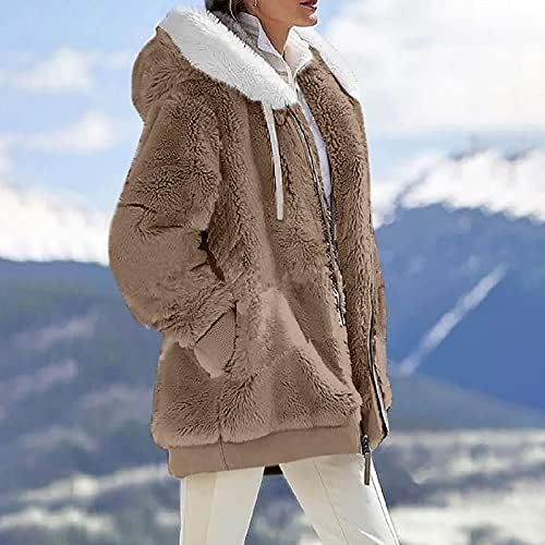 SUERGHWAX Téli Kabátok Női Alkalmi Meleg, Kényelmes Laza Plüss Plus Size Felső Kabát egyszínű, Hosszú Ujjú Zip kapucnis felső