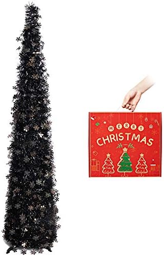 N&T NIETING karácsonyfa, 5ft Összecsukható Pop Up Fekete Hópelyhek Csillogó karácsonyfa Karácsonyi Parti Fa Ünnepi Dekoráció,