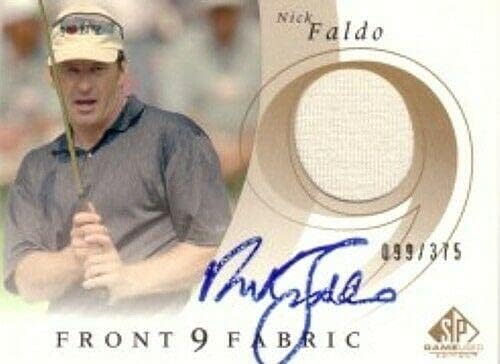 Nick Faldo automatikus aláírást 2002 SP Első 9 Szövet viselt ing javítás golf kártya 375 - Dedikált Golf Pólók
