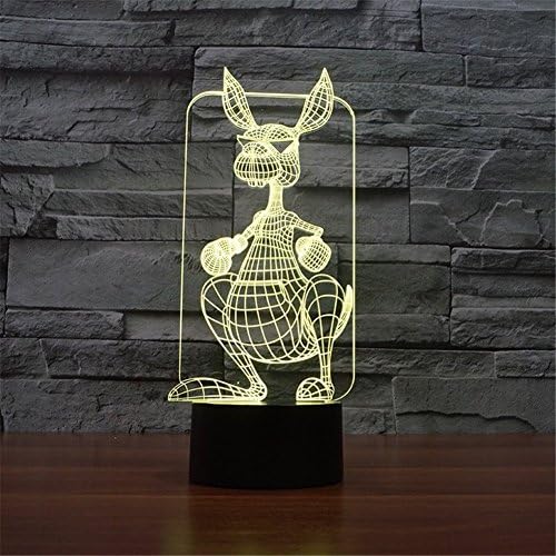 3D Kenguru Állat Éjszakai Fény Érintse meg a Kapcsolót Dekor Asztal, Íróasztal Optikai Illúzió, Lámpák 7 színváltó LED Lámpák