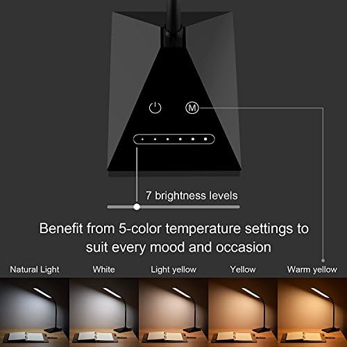 VICFUN asztali LED Lámpa, 5 Szín Mód 7 Szint Fényerő, Szem-Gondoskodó Szabályozható asztali Lámpa Irodai Lámpa Töltés USB