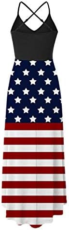 Július 4 Maxi Ruha Női Alkalmi Nyári Bohém Ruha Amerikai Zászló Scoop Nyak Cami Ujjatlan Hazafias nyári ruháknak