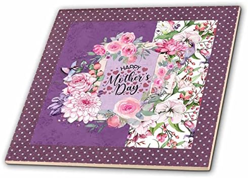 3dRose Kép Boldog Anyák Napja a Flora Keret, Rózsaszín, Lila - Csempe (ct_356335_1)