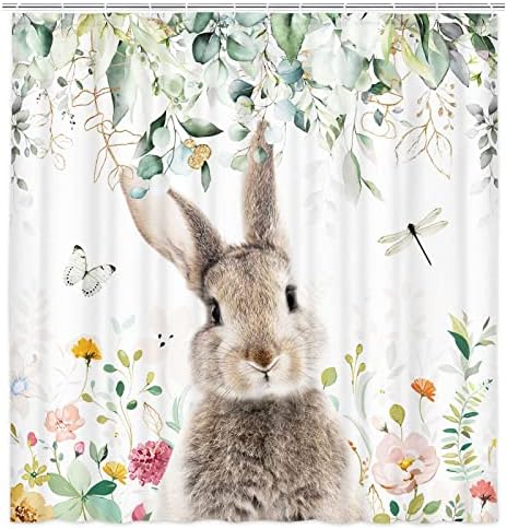 Dtekoj Aranyos Rabbit Zuhanyzó Függöny Lemegy, Tavaszi-Nyári Levelek, Virágok, Húsvéti Nyuszi, Dekor Függöny Fürdőszoba,