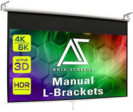Akia Képernyők 100 hüvelyk Projektor Képernyőn Húzza Le a Kézi B 16:9 8K 4K HD 3D Mennyezeti Fali tartó, Fehér Hordozható