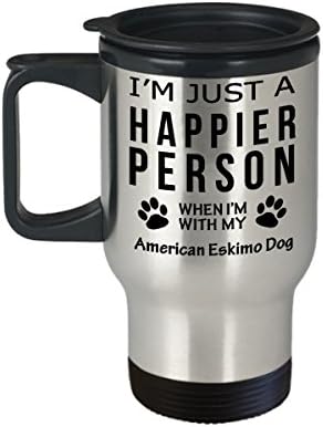 Kutya Szerető Utazási Bögre - Boldogabb Ember, Amerikai Eszkimó Kutya -Kisállat-Tulajdonos Mentő Ajándékok