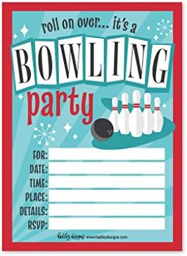 25 Bowling Szülinapi Meghívókat, Roll-On Át Témájú Gyerekek Meghívni Kellékek, Fiúk Lányok Retro Hagyományos Tíz Pin Stílus