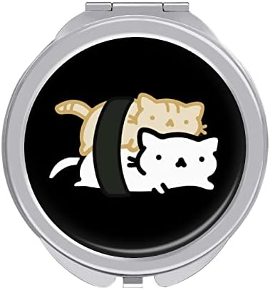 Vicces Sushi Macska Kompakt Tükör Kerek Smink Fém sminktükör Hordozható Összecsukható Kétoldalas 2X 1x
