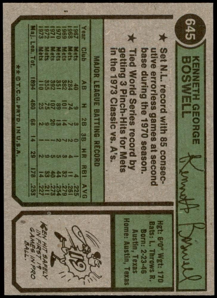 1974 Topps 645 Ken Boswell New York Mets (Baseball Kártya) NM Mets