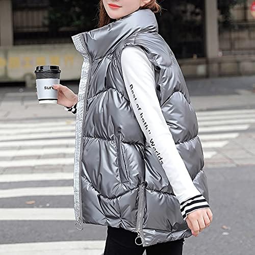 TOPUNDER Bő Szabású hideg Téli Kabátok Nő Sleeless Nyílt Fény Mellény Poliészter V-Nyak egyszínű Ki a Zip-Női Kabát