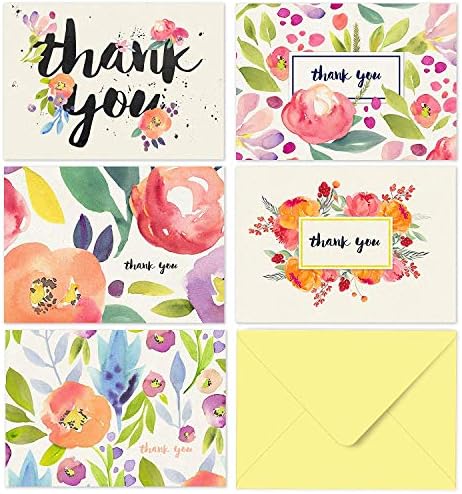 Friss & Szerencsés 40 Köszönöm Kártyák Sárga Boríték - Több Akvarell Virág Grafikai Tervek - Tökéletes Esküvői Ajándékok,