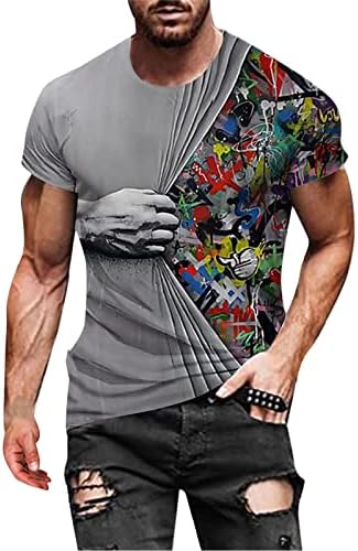 UBST Férfi Katona Rövid Ujjú T-shirt Nyár Utca 3D Grafikus Város Nyomtatás Sleeve Tee Top Divat Alkalmi Strand Tshirt