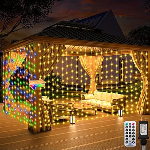 echosari 600 LED Függöny Fények Dugó, 20Ft x 10Ft Csatlakoztatható Kettős színváltó tündérfény Függöny Kültéri Vízálló Hálószoba