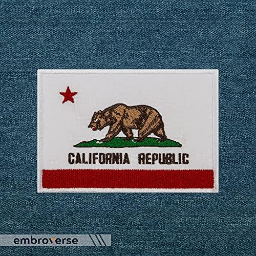 EMBROVERSE Kaliforniai Állami Zászló Patch - Hímzett Grizzly Medve Zászló - Vas a Jelkép Foltok - Méret: 4 x 2.8 cm