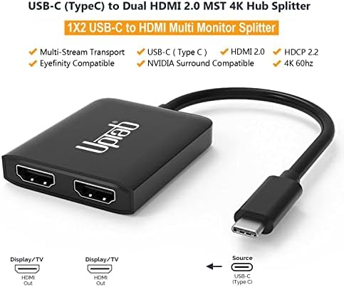 UPTab USB-C-két HDMI 2.0 4K-60Hz Adapter Multi Monitor Elosztó - USB-C-Dual Port HDMI Átalakító