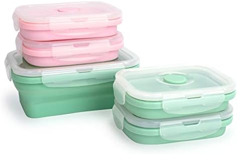 Wolecok Szilikon Összecsukható Élelmiszer-Tároló Tartályok - Összecsukható Bento ebédes BPA Mentes Légmentes Műanyag Fedél,Set