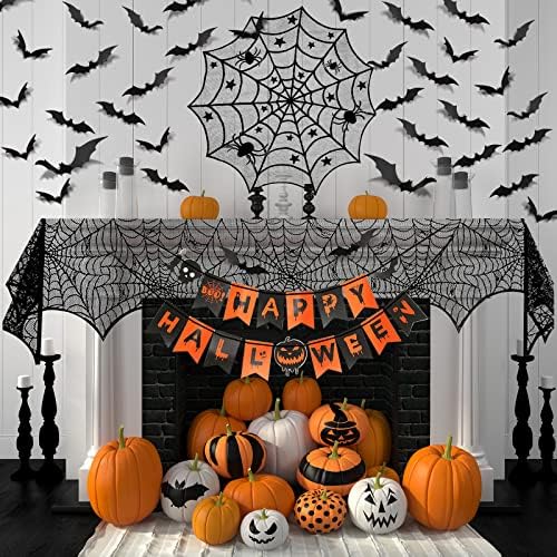 Halloween Dekoráció, Beltéri Meghatározott, Halloween lakberendezés a Pókháló asztali futó & Csipke Kerek Terítő & Halloween