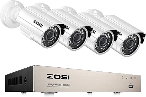 ZOSI 8CH 5MP Lite Biztonsági DVR + 4 Golyó 1080P Biztonsági Kamera Csomag, Támogatás 80ft éjjellátó,IP67 Vízálló,mozgásérzékelés,Távoli