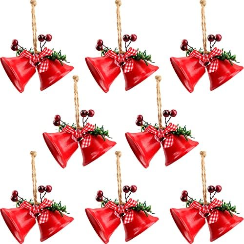 Cotiny 8 Pár Piros Karácsonyi Harangok, Fa Dísztárgyak, Fém Xmas Jingle Bells Ajándék Csomagolás karácsonyfa Otthon Dekoráció,