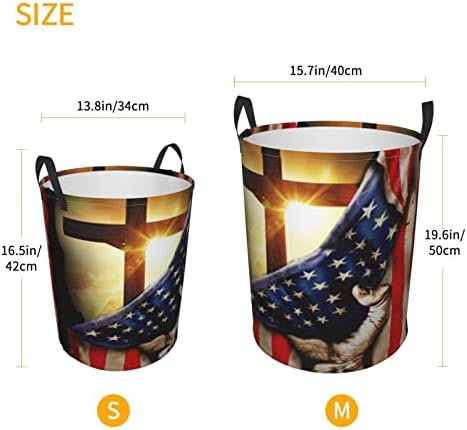 Amerikai Kereszténység Kereszt Hazafias Zászló Szennyesben Kör Alakú Kosárban Összecsukható Tároló Kosarak, Hálószoba, Fürdőszoba