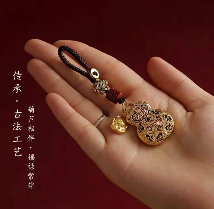 zhangruixuan-Shop 铜葫芦创意汽车钥匙挂件情侣钥匙扣饰品包包吊挂坠男女(纯铜富贵蓝葫芦步步高升)