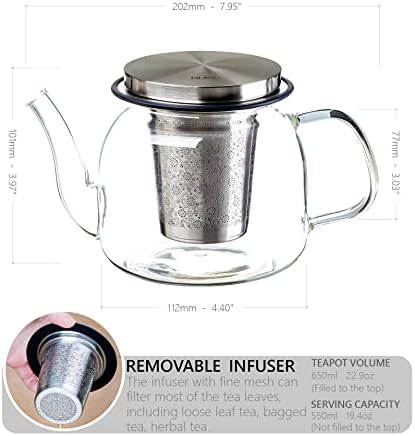 700 ML-es Üveg Tea Edényt a Cserélhető Virágos Faragott Minta Infúzió, Tűzhely, Mikró & Mosogatógépben mosható Teáskanna,