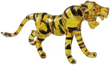 Mr_air_Thai_Glass_Blown Apró 3 Hosszú Sárga Fekete Ordító Tigris Figura - Miniatűr Kézzel Fúvott Üveg Bengáli Tigrisek Kristály