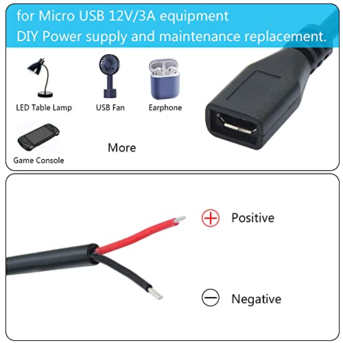 Rövid Micro USB-Női 2 Pin Csupasz Drót,30cm/11.8 a Micro USB-Nyitott Vége Pigtail Kábel Könnyű Forrasztás,Micro USB-12V/3A,