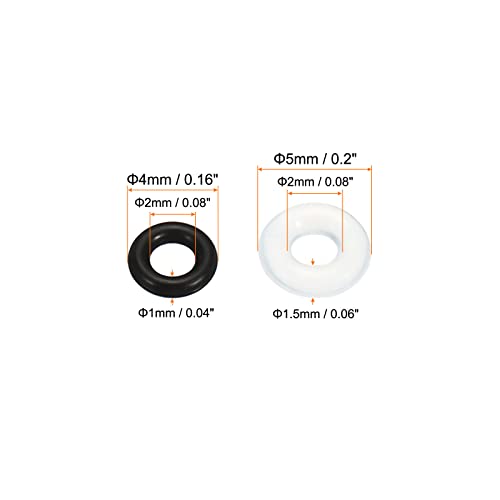 MECCANIXITY 4mmx2mmx1mm Nitril Gumi O-Gyűrű Fekete 50pcs, 5mmx2mmx1.5mm Szilikon Gumi Tömítés Tömítések Fehér 30db