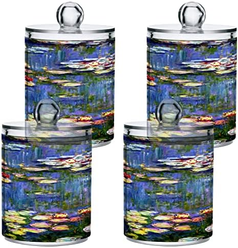 ALAZA 4 Csomag Qtip Jogosultja Adagoló Monet Festményt Fürdőszoba Szervező Tartályokat a Vatta/Törlő/Párna/Fogselyem,Műanyag