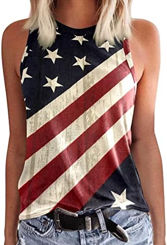 Július 4-Ingek, Női USA Zászló Nyári Ujjatlan O Nyakú Top Csillagok Csíkos Hazafias T-Ing, Alkalmi Blúz Felső